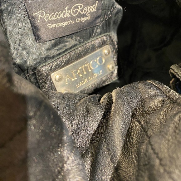 Artico Black Full Zip Spread Collar Peacock Royal Leather Jacket Womens Size 44 - Picture 8 of 10